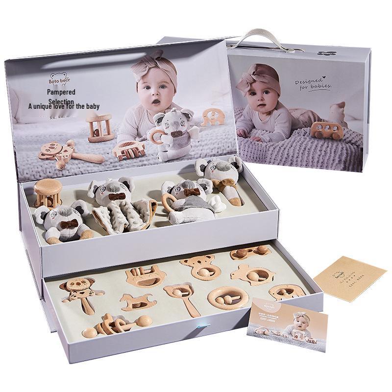 Luxury Newborn Gift Set: Wooden Toys & 100-Day Celebration