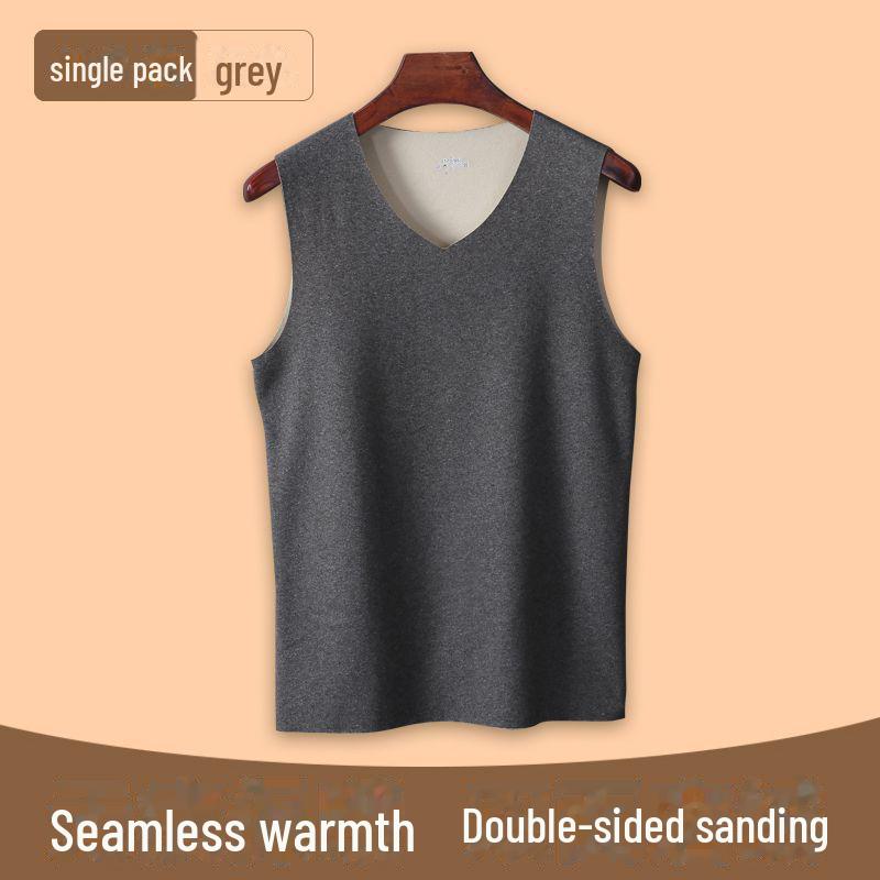 

Мужской двусторонний бархатный теплый жилет, тонкое бесшовное нижнее белье, плюс утолщенная бархатная нижняя рубашка для осени и зимы 4XL (170-200 jin) серый