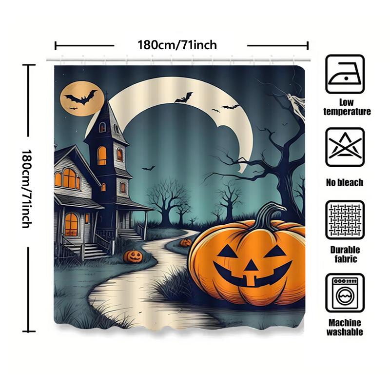 Tuniu Creepy Haunted House Halloween Theme Bathroom Curtain Spooky Pumpkin Decor For Kids And Adults