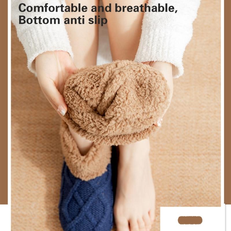 Unisex Thermal Knit Ankle Socks for Cold Weather Nonslip Grip Bottom Soles Floor Socks Thick Fleece Lined Slipper Socks