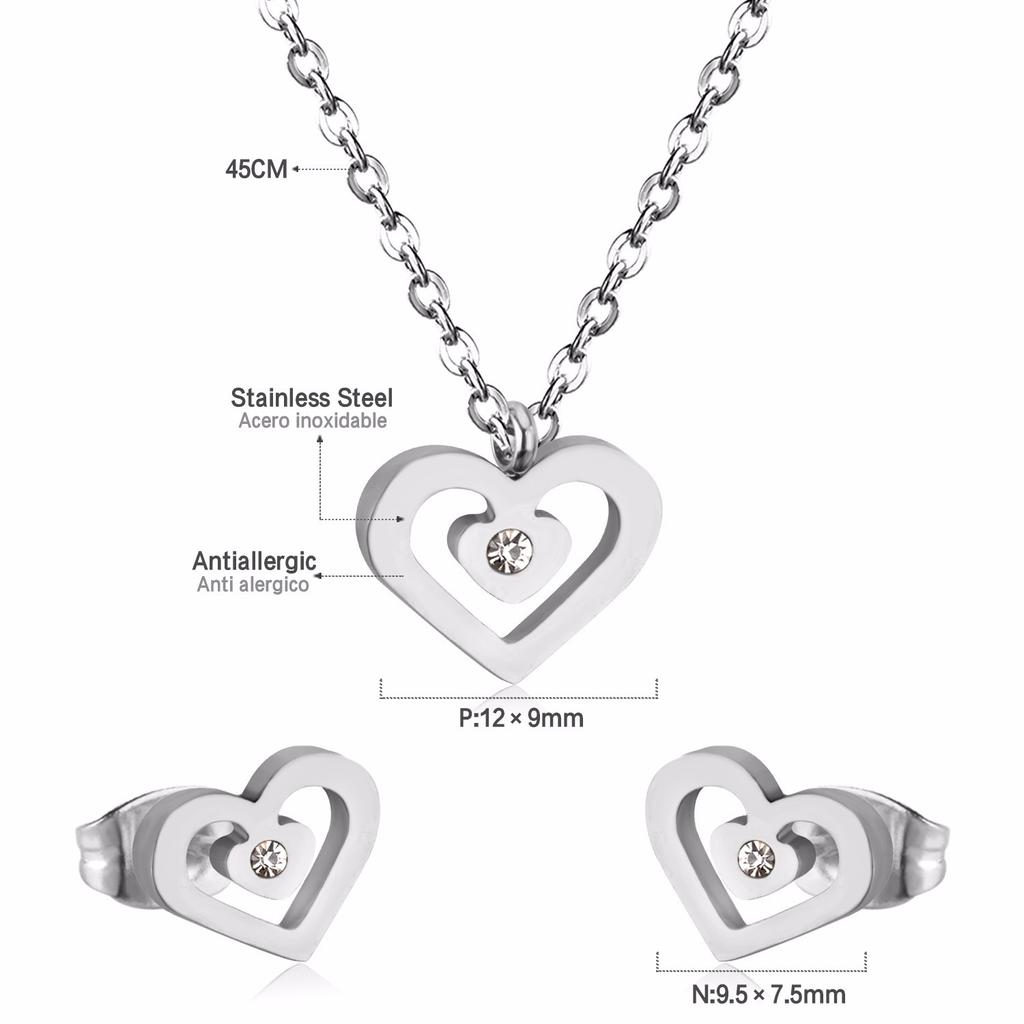 Love Earrings Necklace Set Fashion Sweet Necklace Cut Stainless Steel Jewelry Set Women