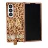 Applicable To Samsung ZFold7 Folding Leopard Print Mobile Phone Case, Bow Plush Hand Rope Zfold6/5 Japanese and Korean Protective Case