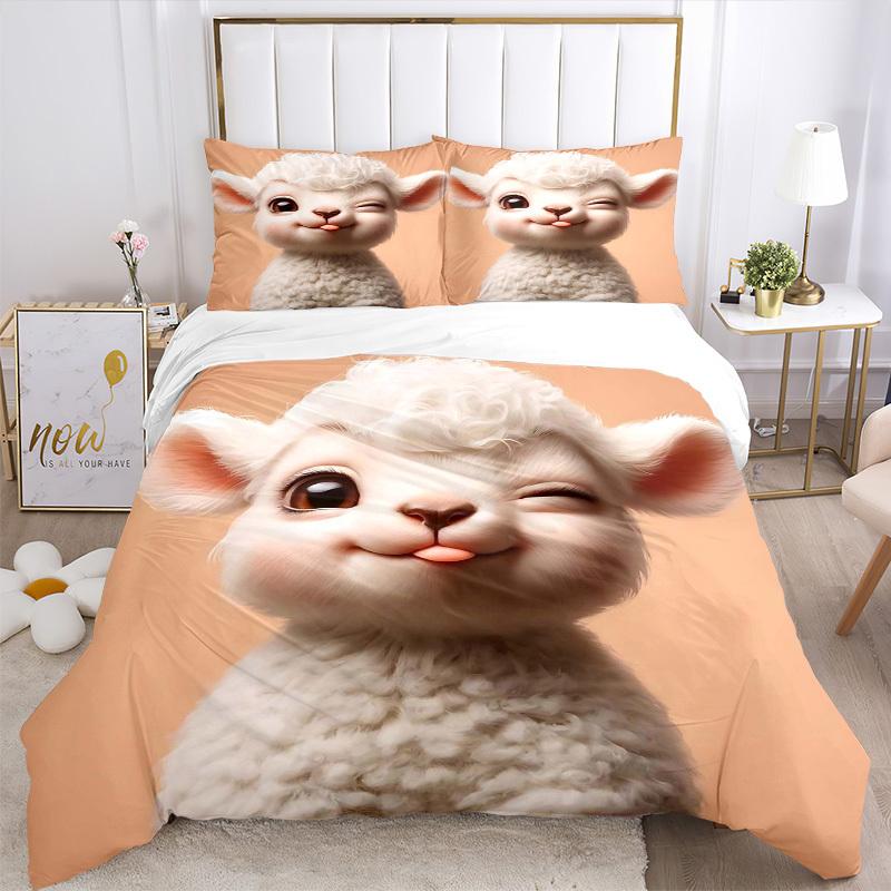 3pcs Anime Cartoon Design Sheep Bedding Set - Includes One Quilt Cover and Two Pillowcases (No Core) - Home Decor, Festival Gift, Polyester