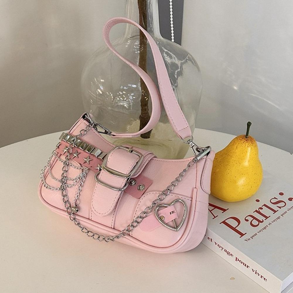 Love Heart Y2k Underarm Bag Punk Women's Handbag Kawaii Shoulder Bag  Travel