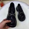 Height-increasing soft leather thick-soled women's autumn new patent leather muffin one-pedal leather shoes