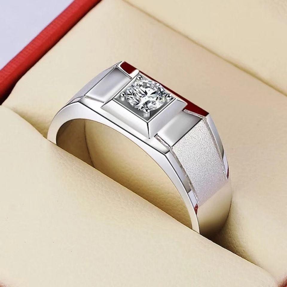 Men's 18k Gold Moissanite & Diamond Ring with Grading Certificate, Appraisal Supported.