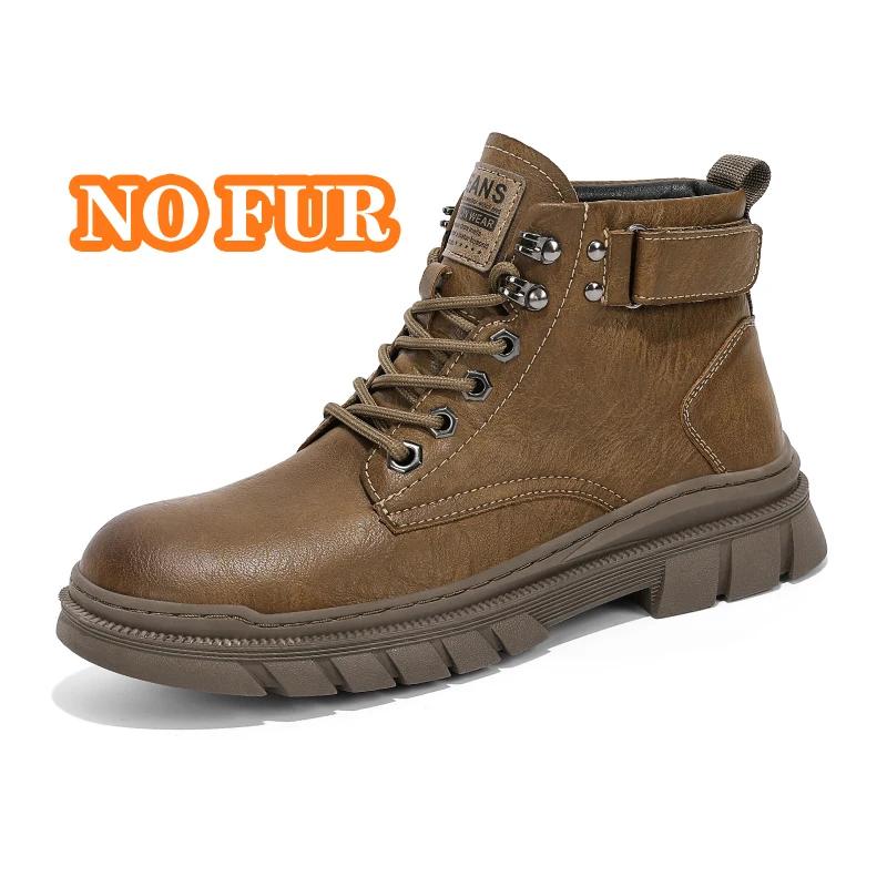 Fashion Casual Leather Winter Ankle Boots Comfortable Men Motorcycle Boots Outdoor Warm with Fur Botas Classic High Top Man Casual Shoes