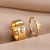 Stainless Steel Rings Classic Crown Fashion Adjustable Couple Ring For Women Jewelry Wedding Lover Girl Engagement Gift 2Pcs/set