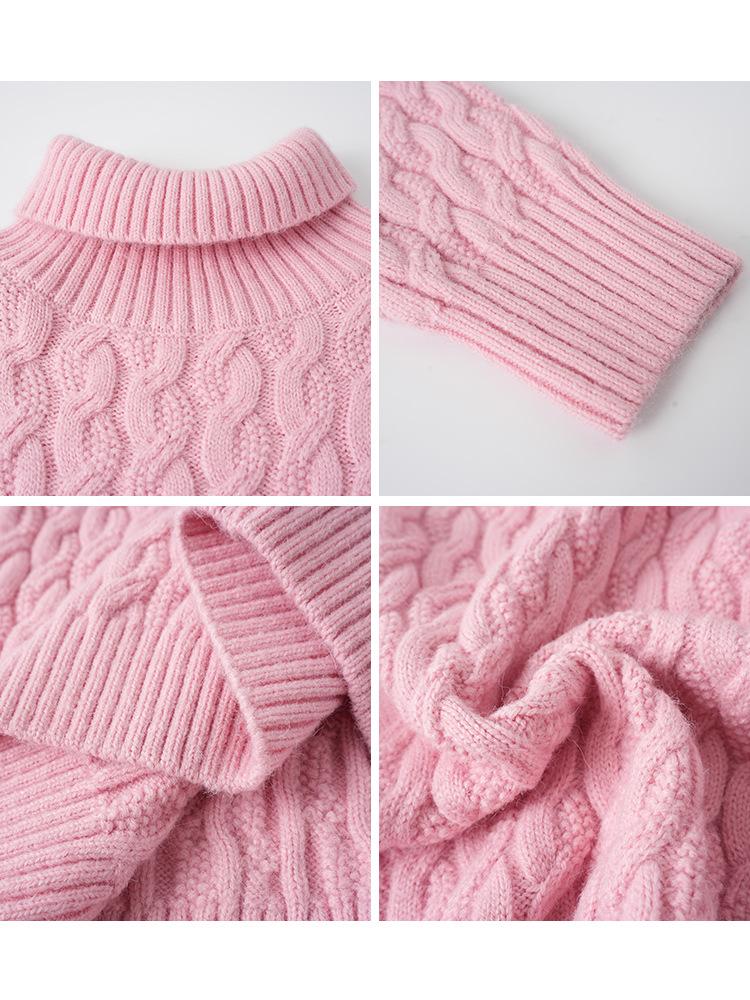 Sweter wełniany z kablem z wysokim dekoltem na zimę 2025 dla dzieci