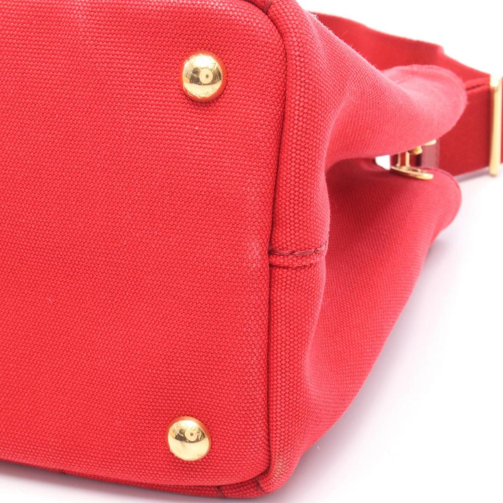 Used PRADA CANAPA Mini 2WAY Tote Bag Canvas Red Used Women