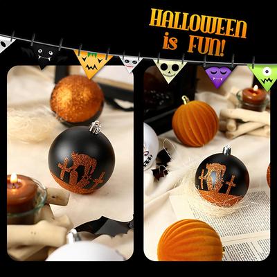 Halloween Balls Ornaments 9X Reusable PVC Halloween Decoration Ball Set 3.14in Shatterproof Colorful Skulls Pattern Ornament