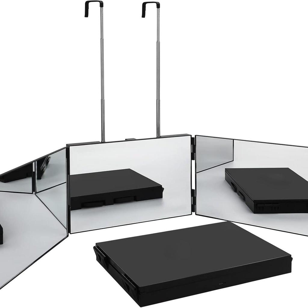 Adjustable LED Folding Three-Sided Mirror for Hairdressing & Makeup