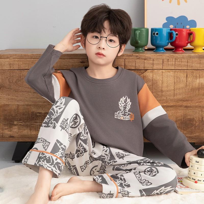 100% Combed Cotton Boys Pajama Set Long Sleeve Cartoon Print Sleepwear Teens 8 Years Lightweight Home Wear