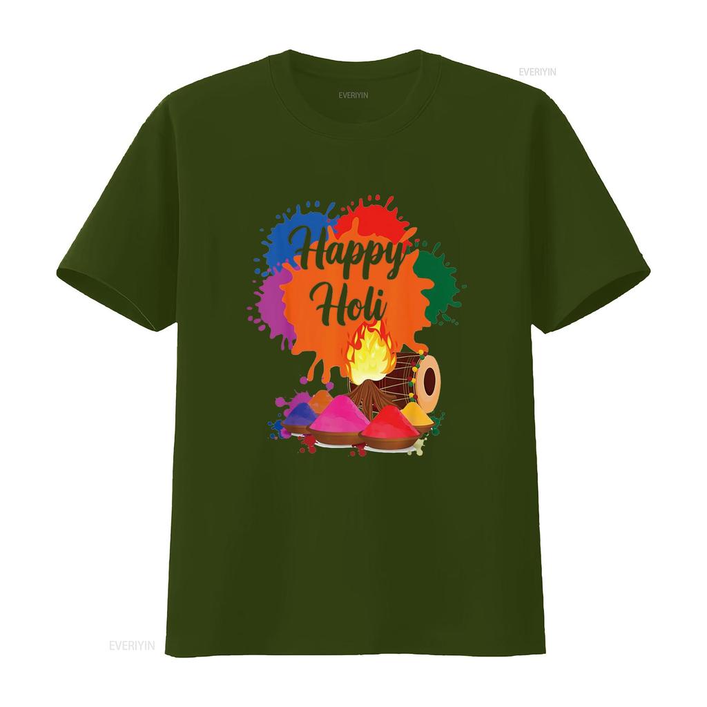 Happy Holi Family Kids Cool Festival Outfit T Shirt Vintage Washed Stylish Fashion Homme Stretched Streetwear Slightly