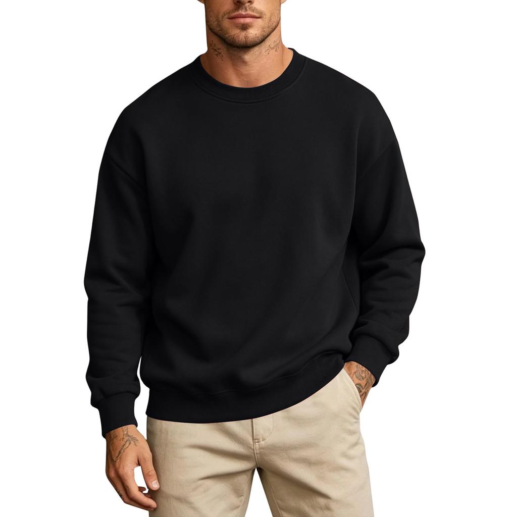 Men's Color Round Neck Long Sleeve Sweatshirt Casual Loose Fit Pullover