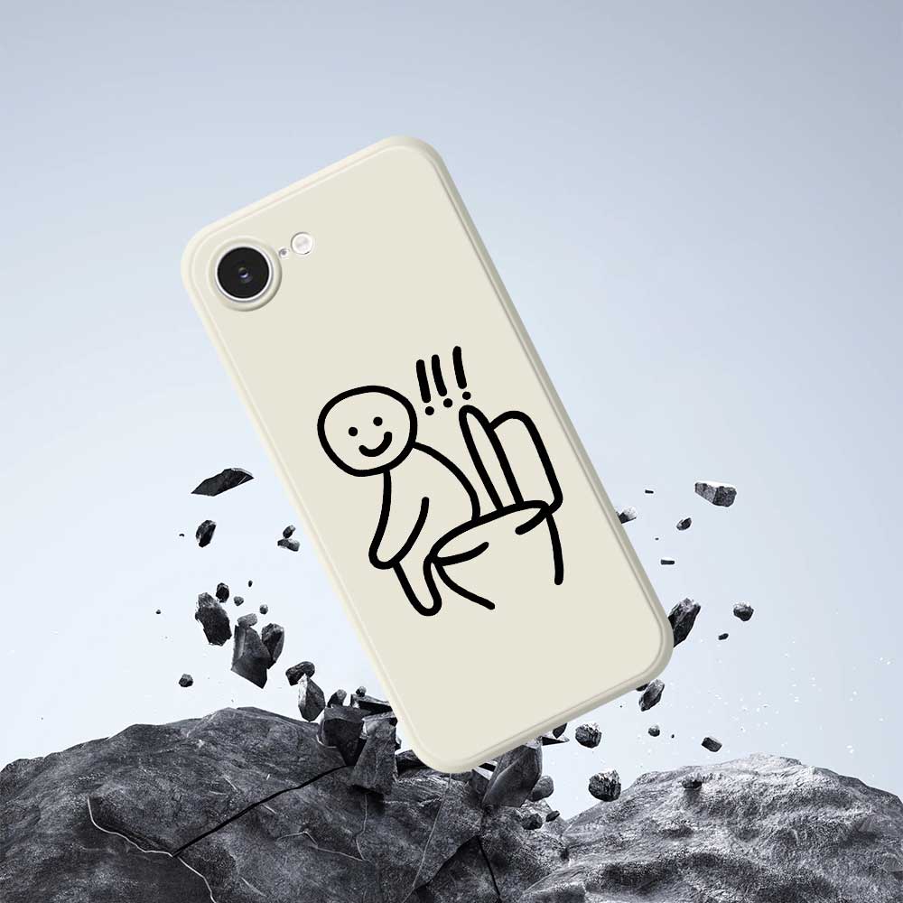 For iPhone 16e Case Sitting on the Toilet Pattern Printing Straight Edge TPU Phone Back Cover