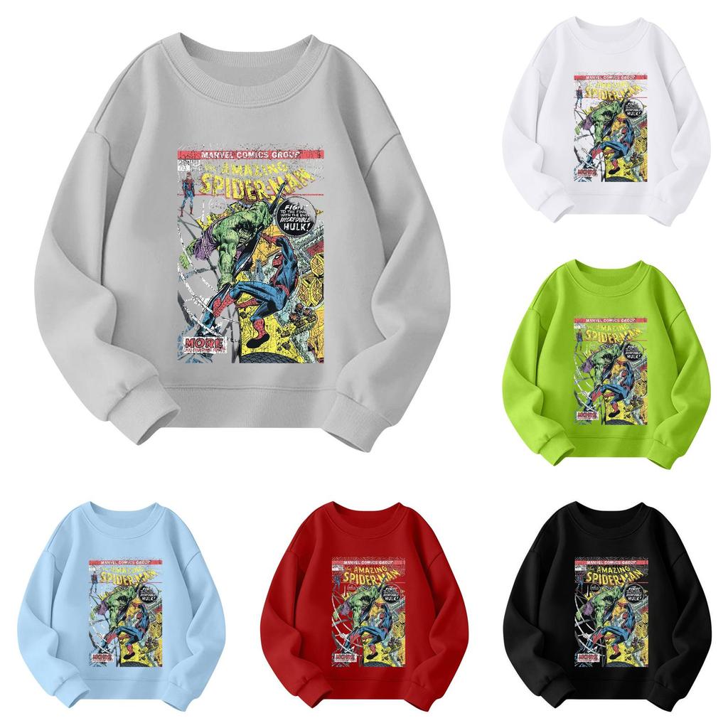 Boys and girls round neck plus velvet pullover printed top sweatshirt