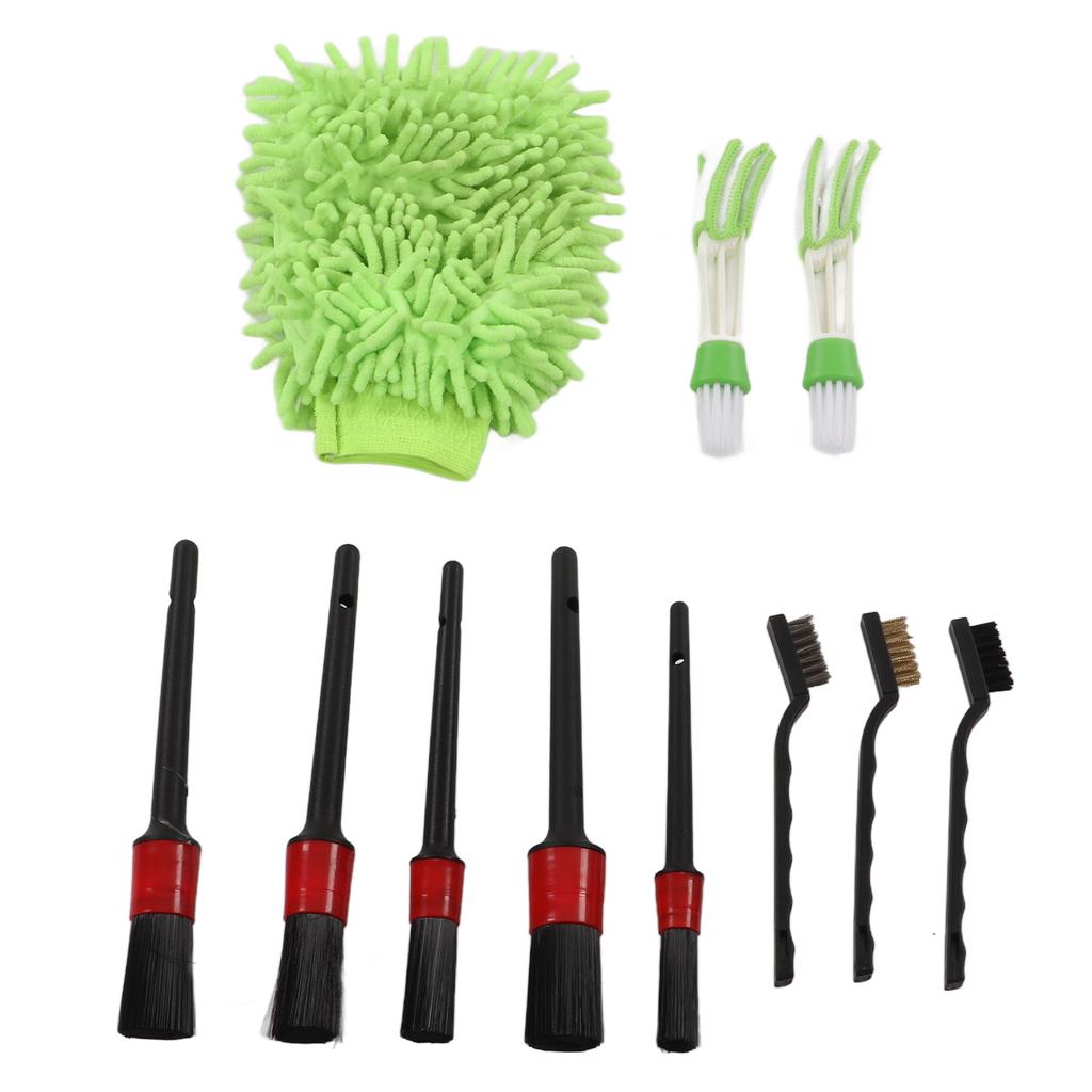 11PCS Car Cleaning Detailing Brush Set Interior Exterior Plastic for Wheels Windshield Wipers Window GlassGreen