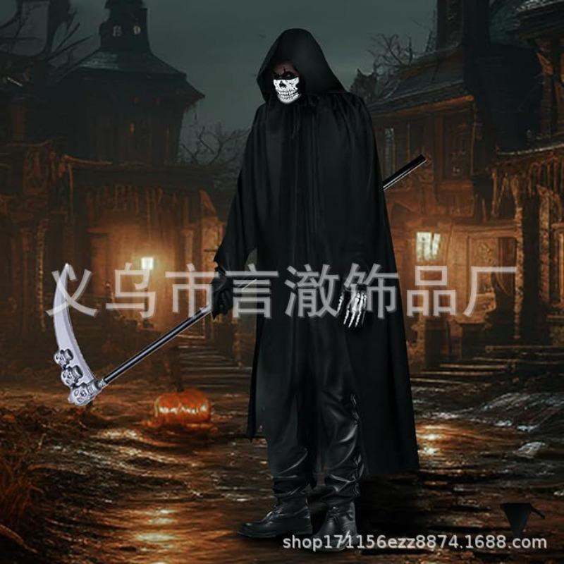Neuer Halloween-Todesumhang-Anzug Kinder Kapuzenumhang schwarzes Kostüm Feiertagsparty Spaß