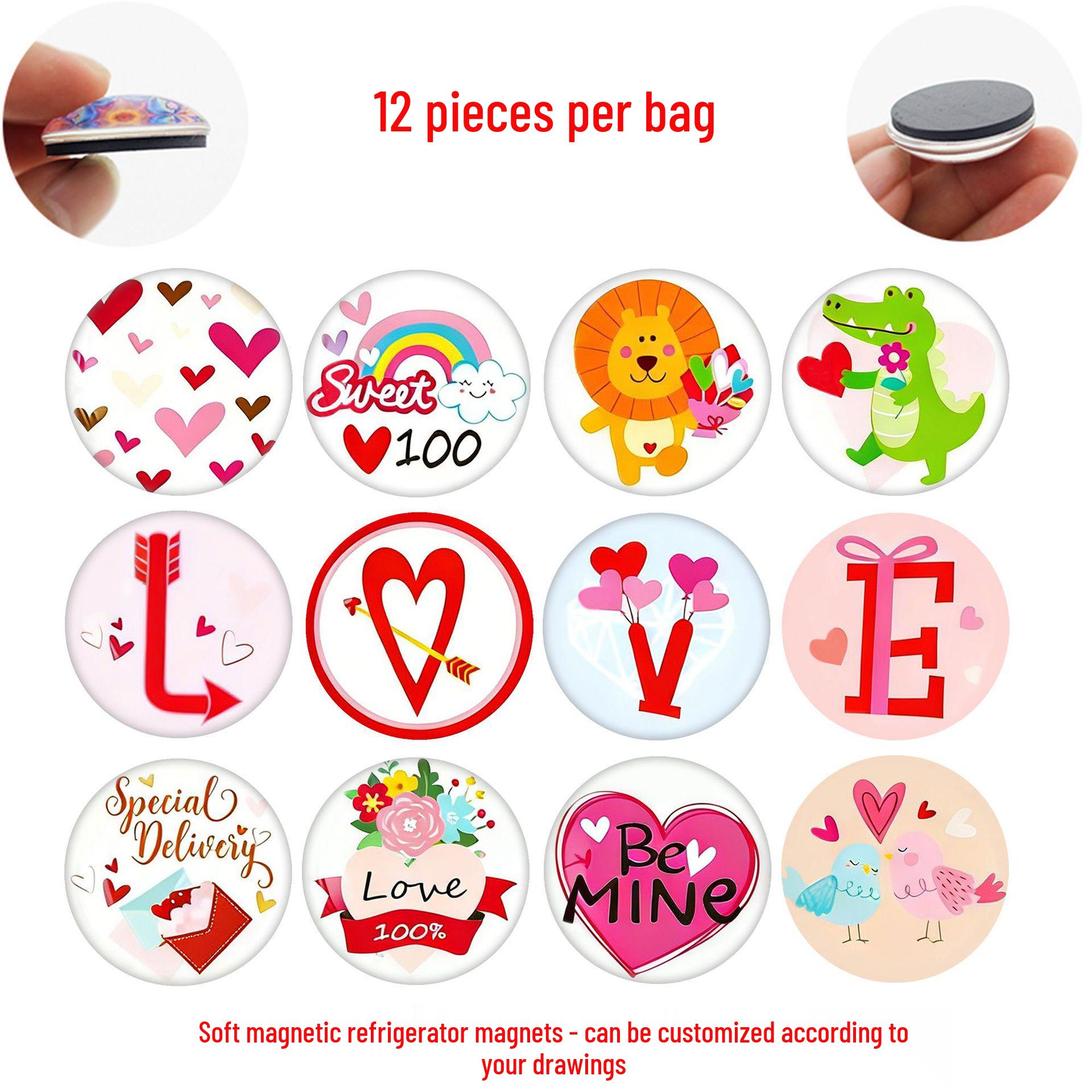 

Heart-Shaped LOVE Glass Magnet - Valentine s Day Home Decor Sticker Set of 12 Refrigerator Magnets 25 mm (WYT459)