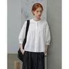Demana Women's French Pleated Bubble Sleeve Cotton Blouse