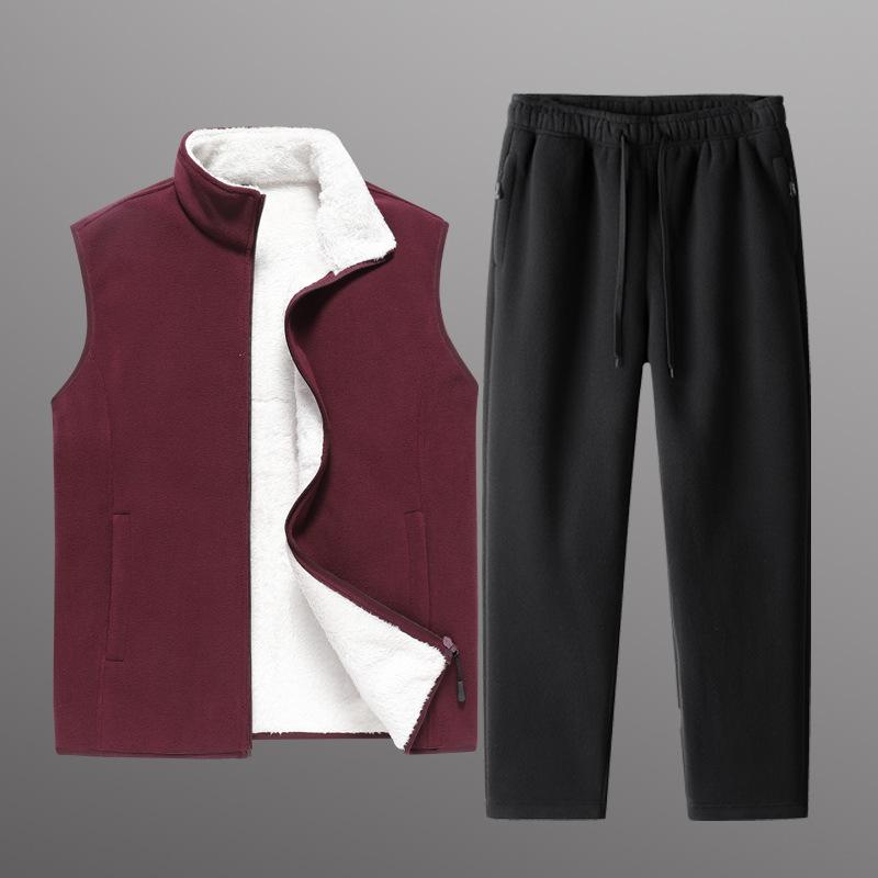 Fleece Vest Autumn and Winter New Men's Fleece Casual Sports Set Plus Velvet Thickened Large Size Warm Two-piece Set