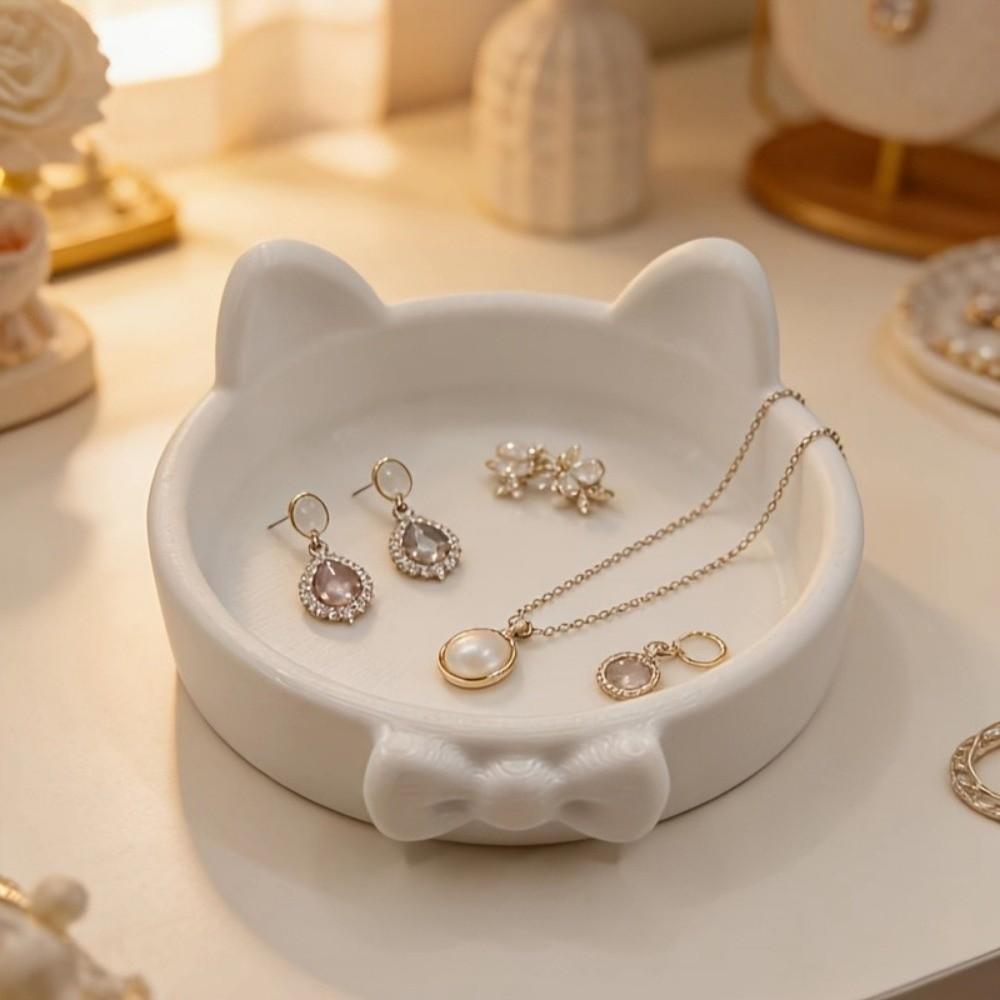 Cute Cat Ear Storage Trays 3D Printed Jewelry Holder Bow Jewelry Plate Gift for Her