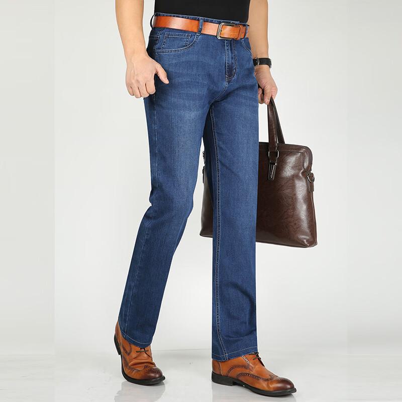 ROMON Men's Elastic Straight-Leg Business Casual Jeans