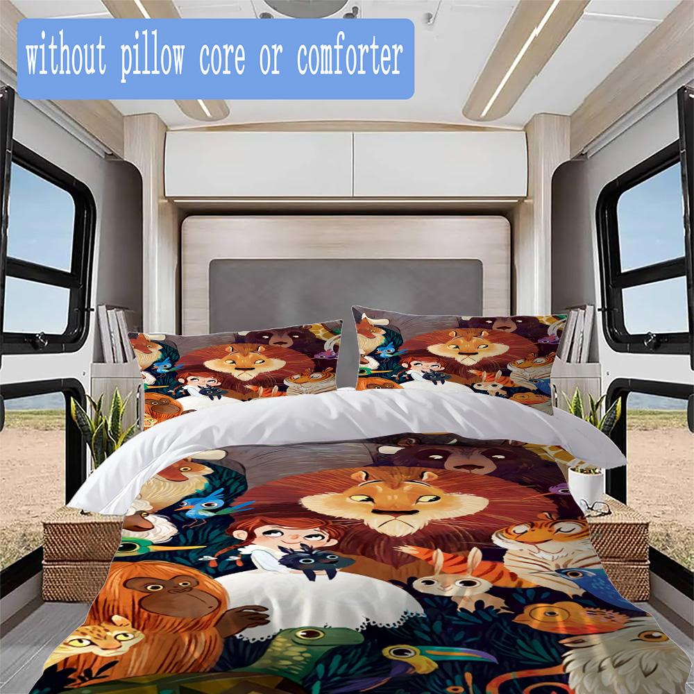 Cartoon Animal Pattern Bedding,Quilt Set Quilt Cover Pillowcase Home Birthday Gift (1*duvet Cover+2*pillowcase,without core)XSJT0917361