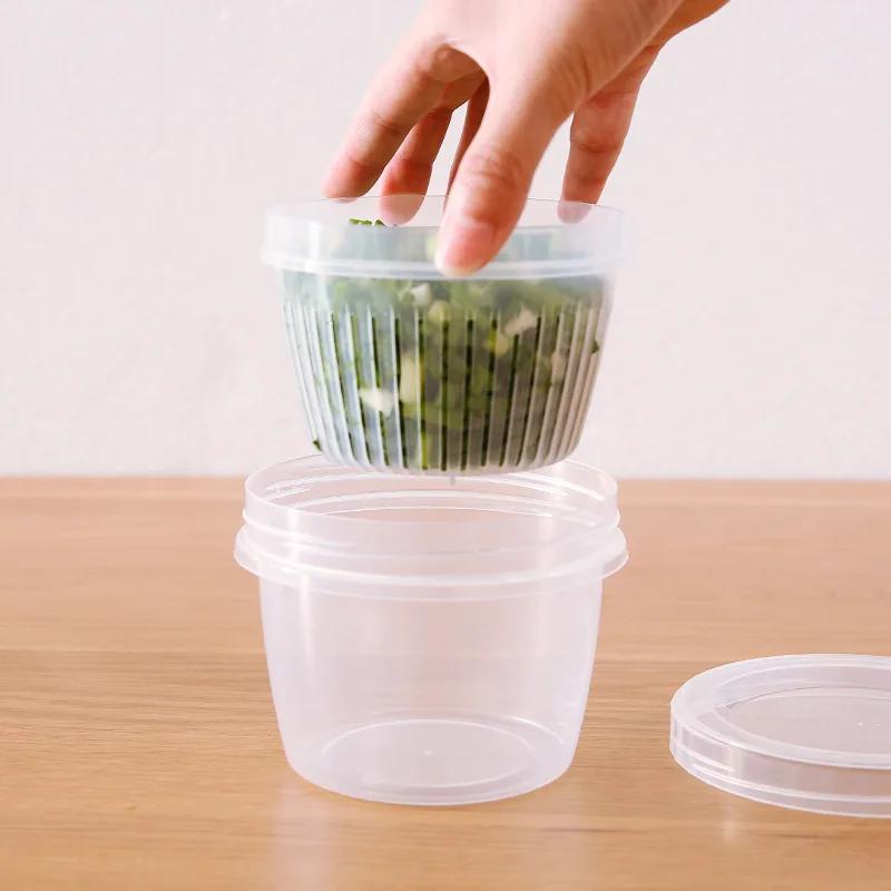 Plastic Container for Kitchen Refrigerator Organizer Box - Fruit Drain Seal, Ginger Garlic Storage, Green Onion Crisper Utensils