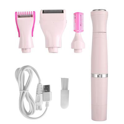 Depilador Elétrico Feminino Recarregável USB 4 em 1 Axilas Pernas Remoção de Pelos Corporais Máquina de Barbear Rosa