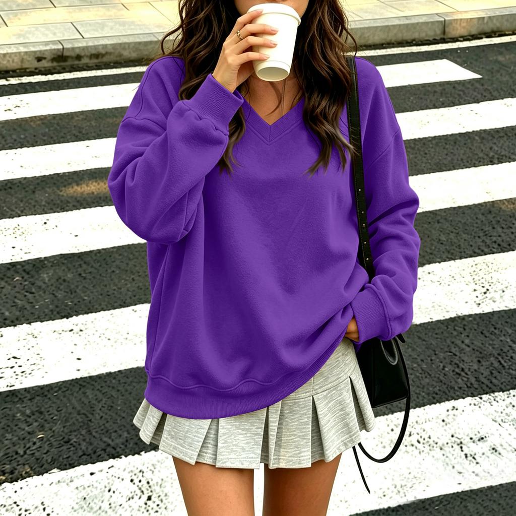 Dames V-hals Lange Mouwen Sweatshirt Casual Pullover Top voor Dagelijks Gebruik