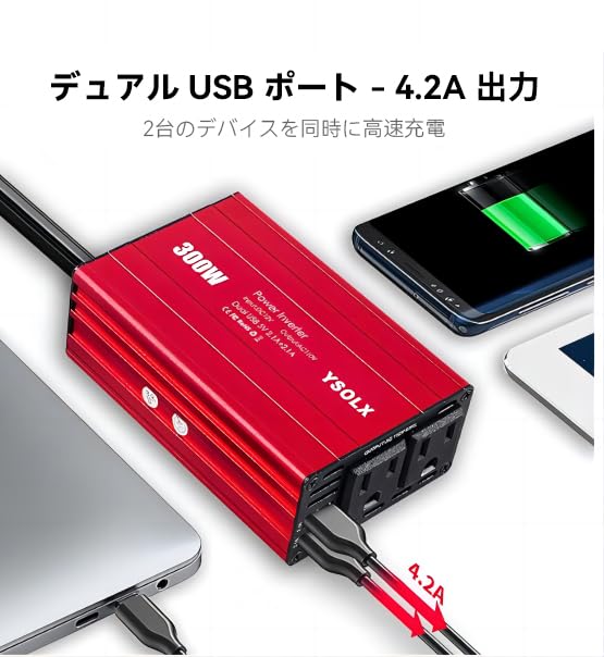 YSOLX 300W Inverter DC to AC 110v Modified Sine Wave Car Inverter, Cigarette