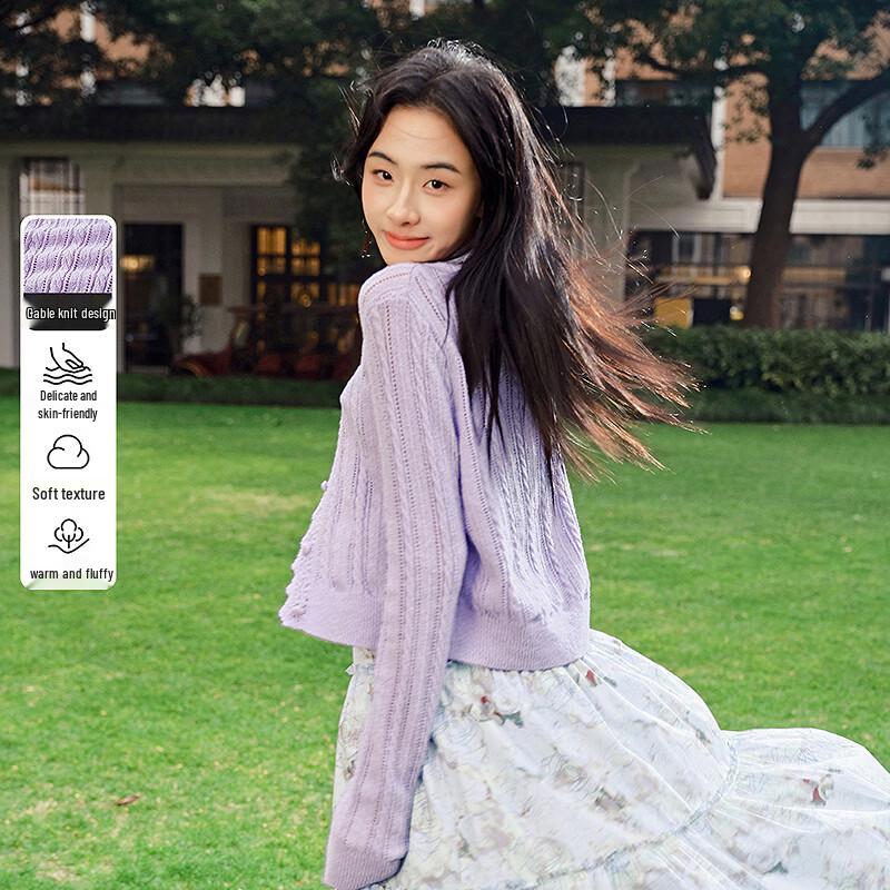 LEDING Women s Hollow Out Lapel Knit Cardigan Sweater XS/150