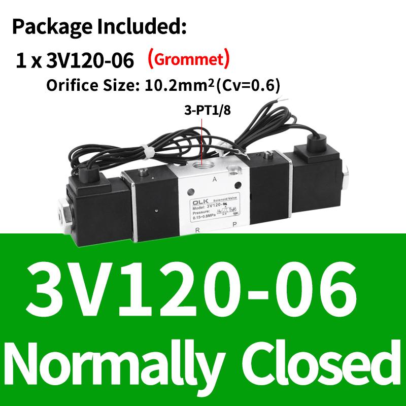 1PCS 3V120-06 3V120-M5 Pneumatic Air Solenoid Valve 3/2 Way AC220V DC24V DC12V AC110V AC24V Normally Closed Valves