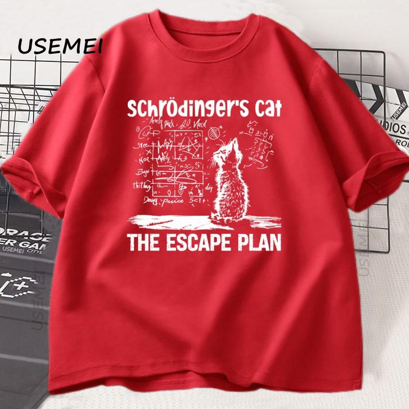 Schrodinger Cat Tshirt Physics Quantum Mechanics Creative Print Tshirt Shortsleeved Cotton T Shirt Science Unisex Women Clothes S