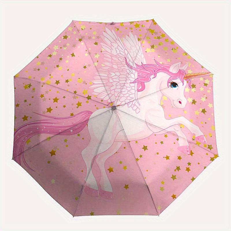 "Pink Unicorn with Wings: Magical Fantasy Wall Art"Umbrella, Portable 3-Fold Compact Umbrella for Men & Women ES57