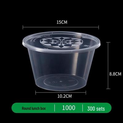 Miaojie Boîtes alimentaires rondes jetables en plastique de 1000 ml avec couvercles, lot de 300