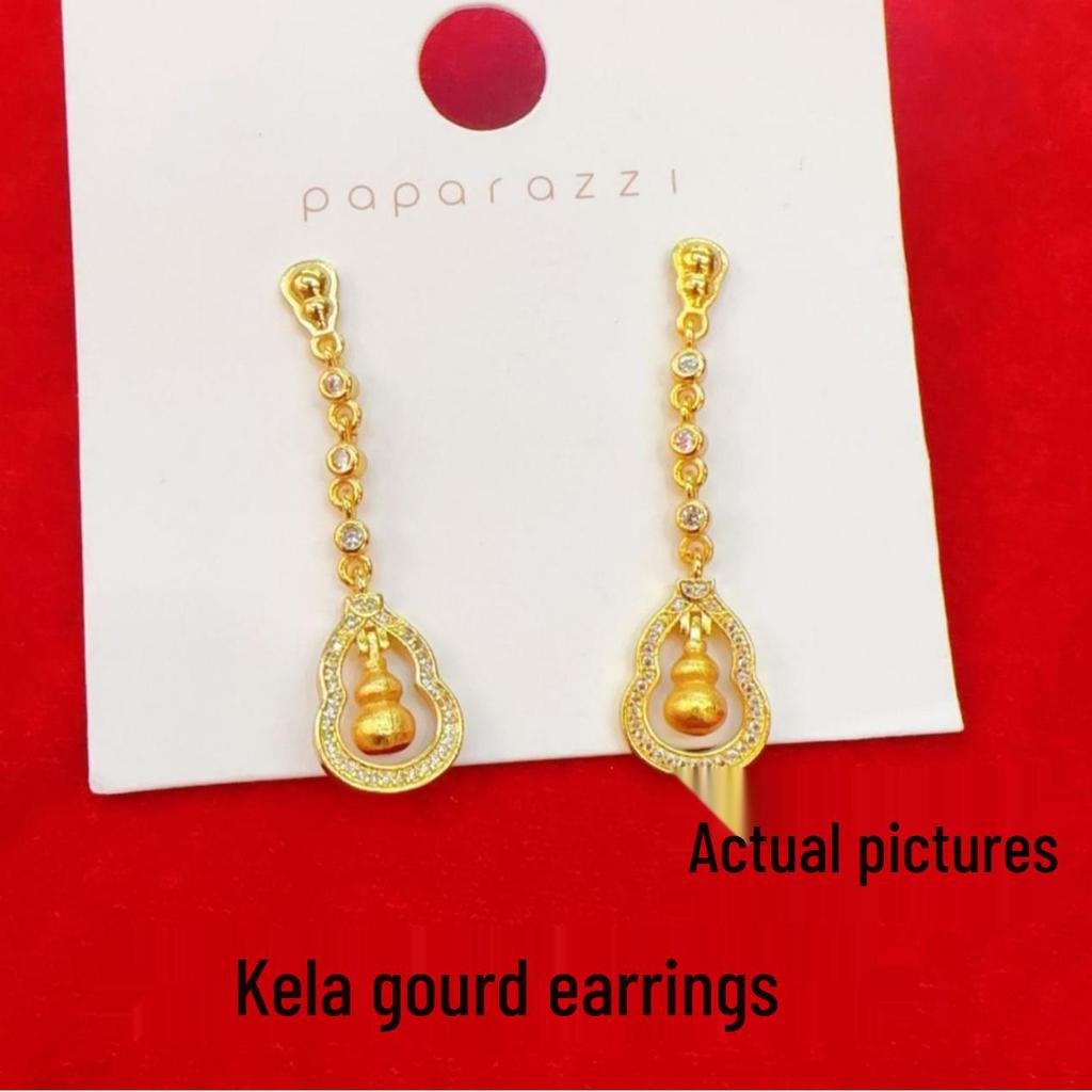 Gold Gourd Lively Pendant & Sand Gold Earrings Set for Women