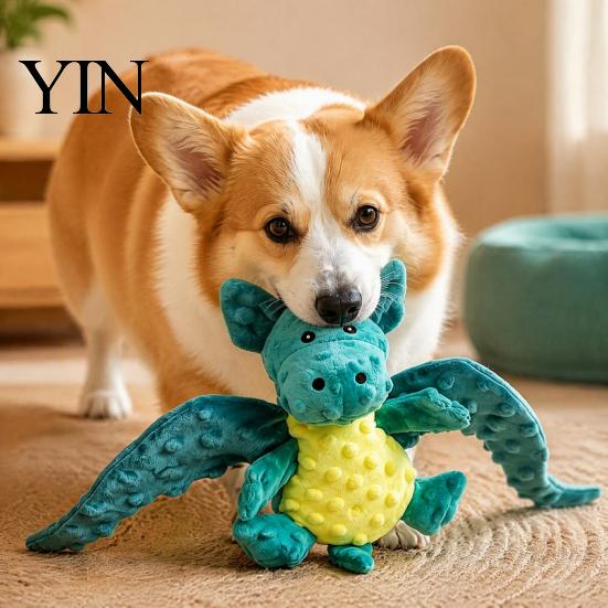 Soft Chew Toys for Corgis Pterosaur Plush Dog Toy with Sound, Durable Bubble Velvet Fabric Pet Interactive Pulling Games Toy, Bite Resistant