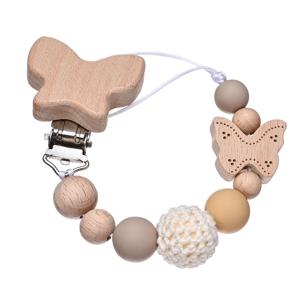 2Pcs Cartoon Animal Butterfly Beech Wooden Pacifier Baby Pacifier Clip Nipple Holder Dummy Holder Pacifier Clip for Baby Toys