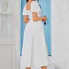 Four-sided Elastic Dress, European and American Sexy Backless Square Neck Short-sleeved A-word Medium and Long Pleated Dress