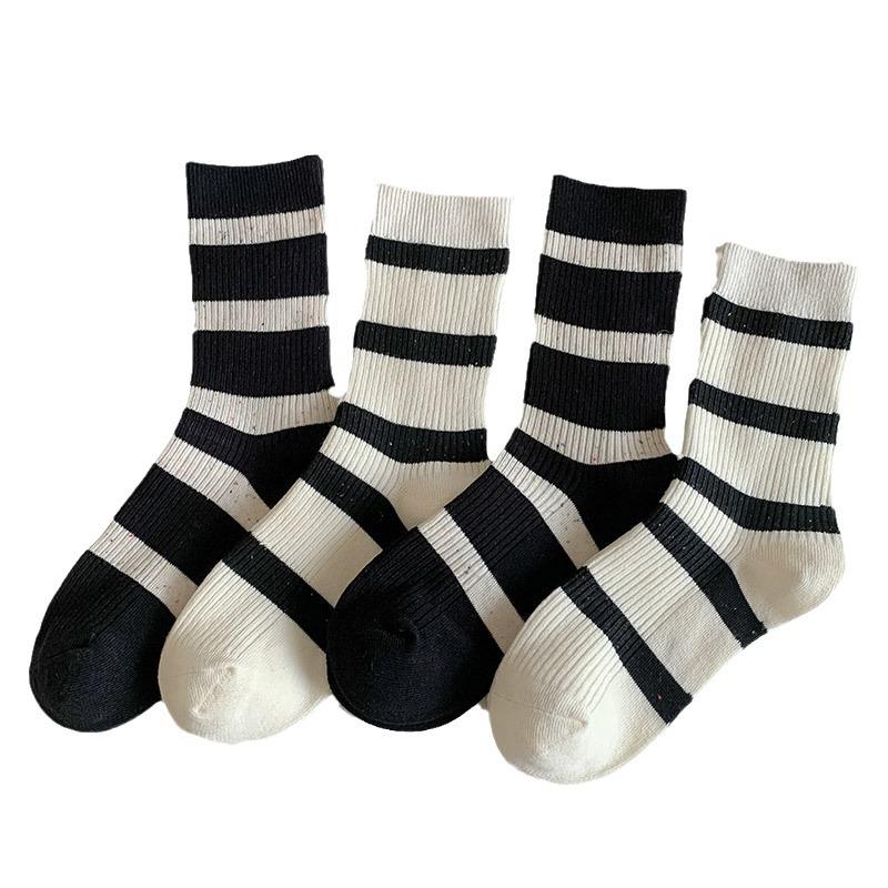 Autumn And Winter Striped Socks Children'S College Style Versatile Medium Tube Socks Trendy Fashion Double Needle Long Stack Socks