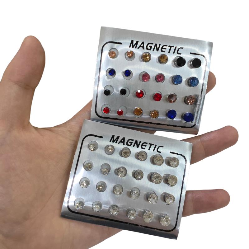 Magnetic Fake Earring Studs No Piercing Round Classic Crystal 4/5/6MM for Business Casual Occasion Wear