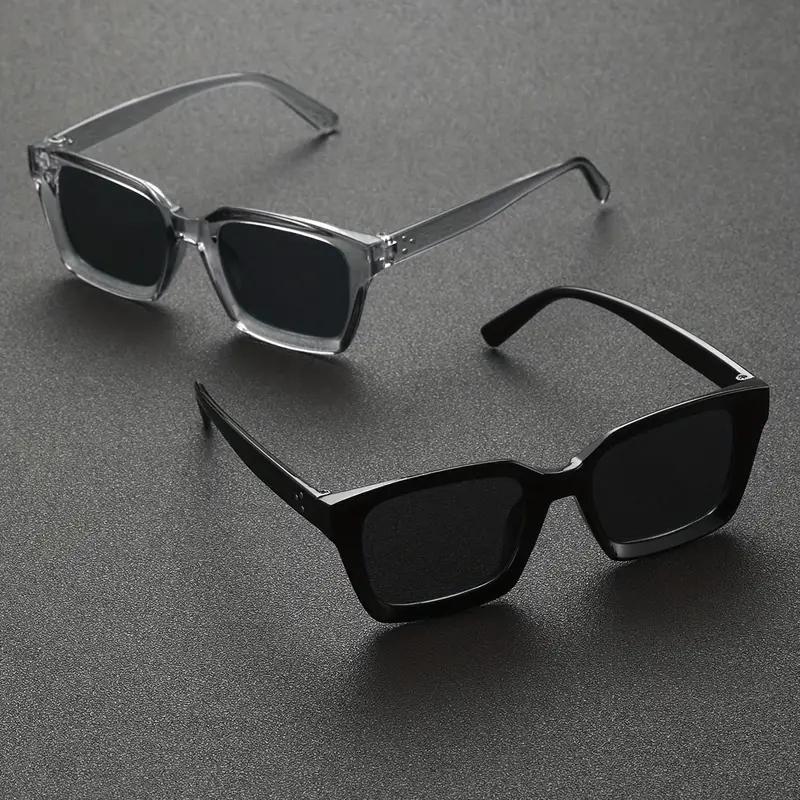 2PCS Fashion Square Frame Men's Sunglasses Classic retro Holiday Casual Daily Decorative Glasses Black Gray Set