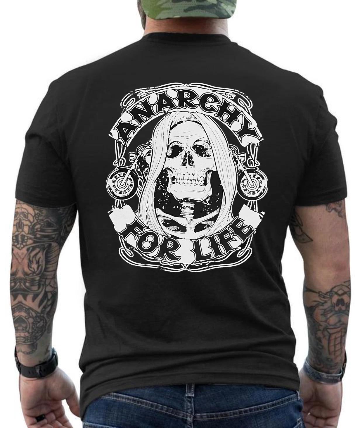 Mens Graphic Tees Grim Reaper T-shirt Skull Biker Shirt Anarchy Front Back Print XS