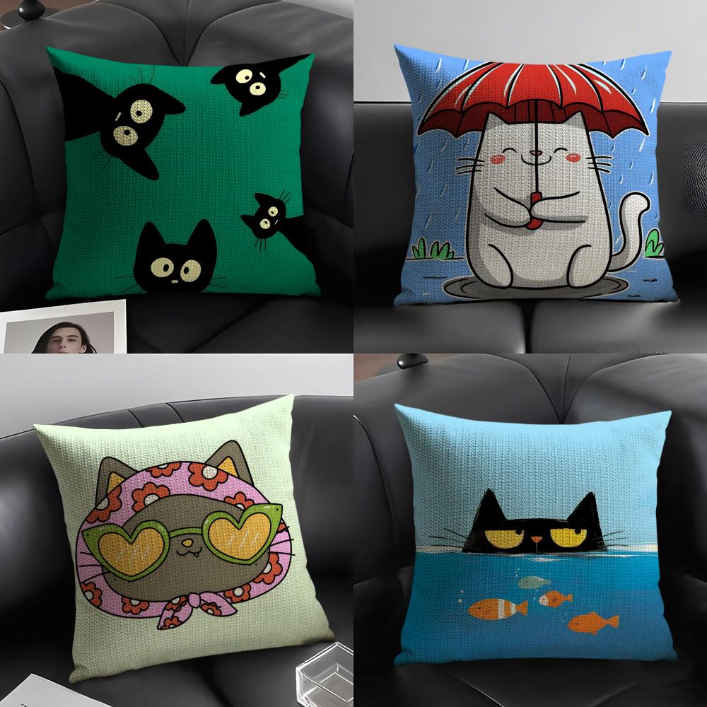 fashing and surprising cat patterns Pillow Case Natural Linen Double-Sided Printing Sofa Home Decor Cushion Cover