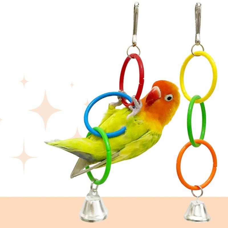 3 Pieces Colorful Rings Bird Stand Toy Swing With Chain and Rings Encouraging Play Activity For Pet Birds