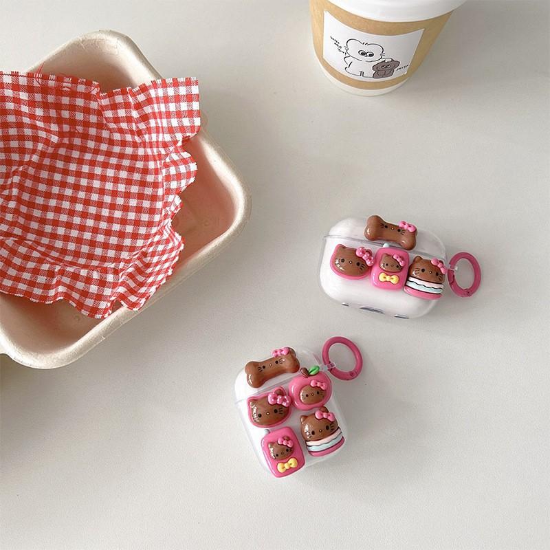 

Pink Cartoon KT Cat Apple Bluetooth Earphone Cover Protective Case Suitable AirPods 4 Transparent 1/2 Generation Pro3 AirPods 1 2 Generation