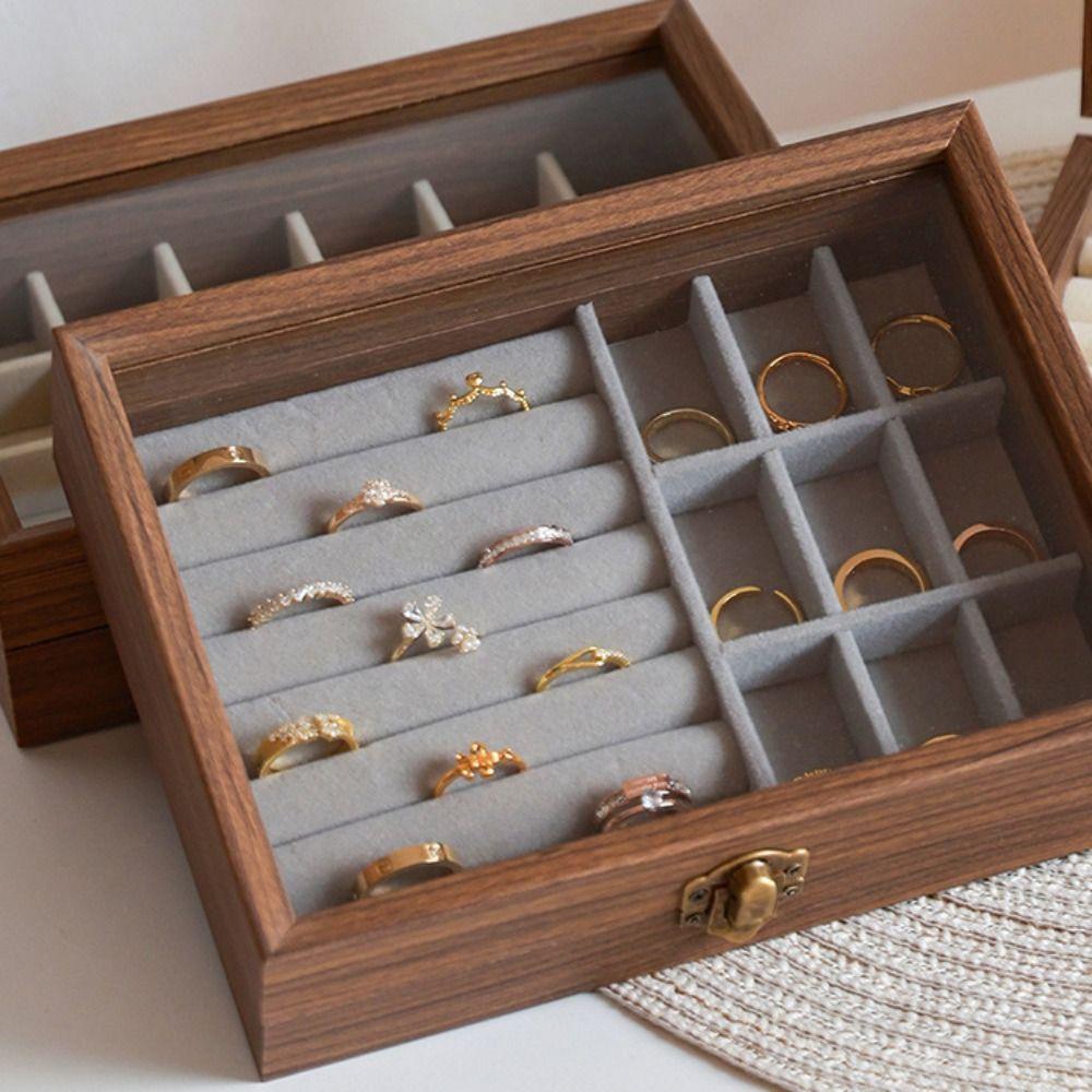 Velvet Jewelry Organizer Elegant Ring Display Holder Convenient Wood Jewelry Box  Desk